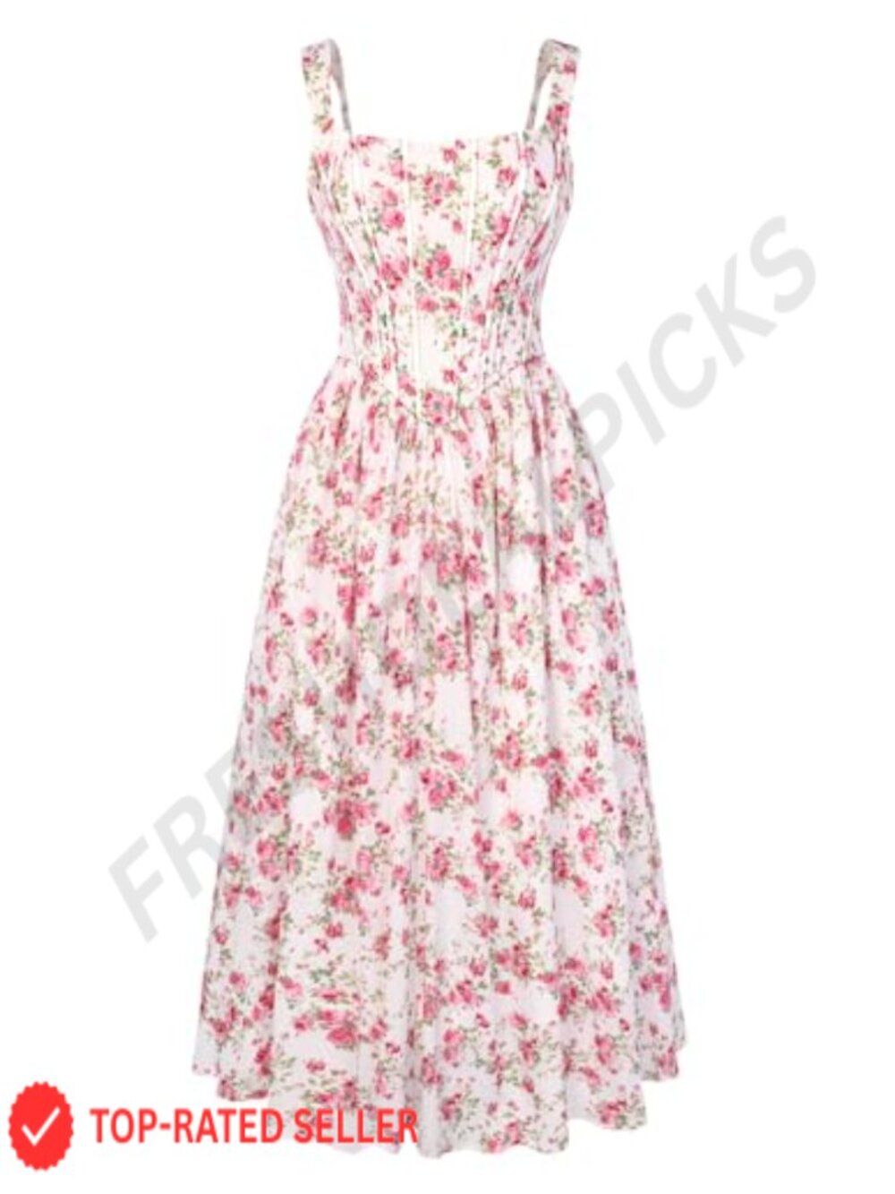 Corset Midi Dress Square Neck Sleeveless Cottagecore Floral Sundress